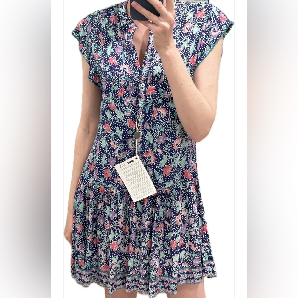 Poupette St. Barth Blue and Pink Mini Dress Size Medium NWT